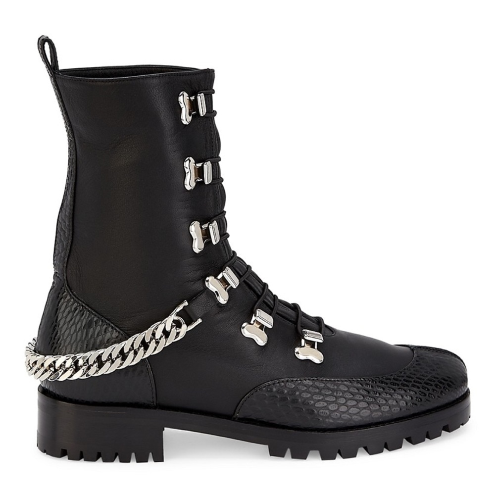 Christian Louboutin
Horse Chain-Trimmed Leather Combat Boots